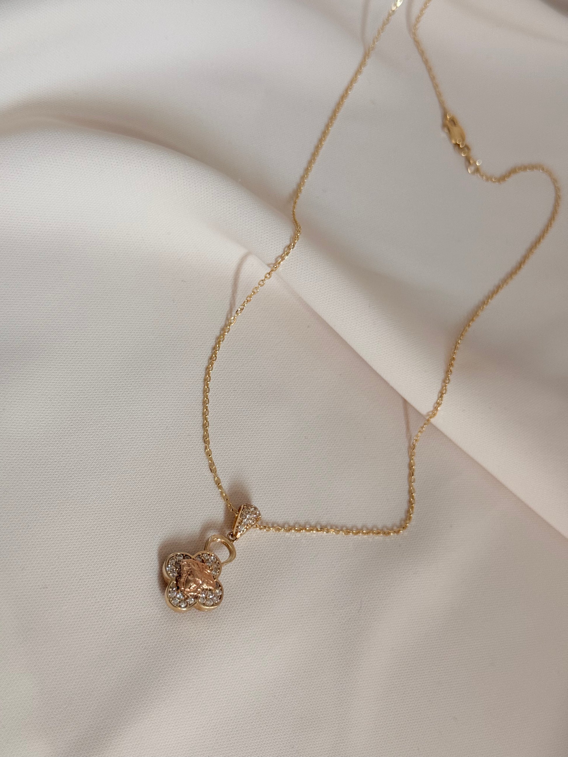 Zirconia Flower Necklace 40cm 14K