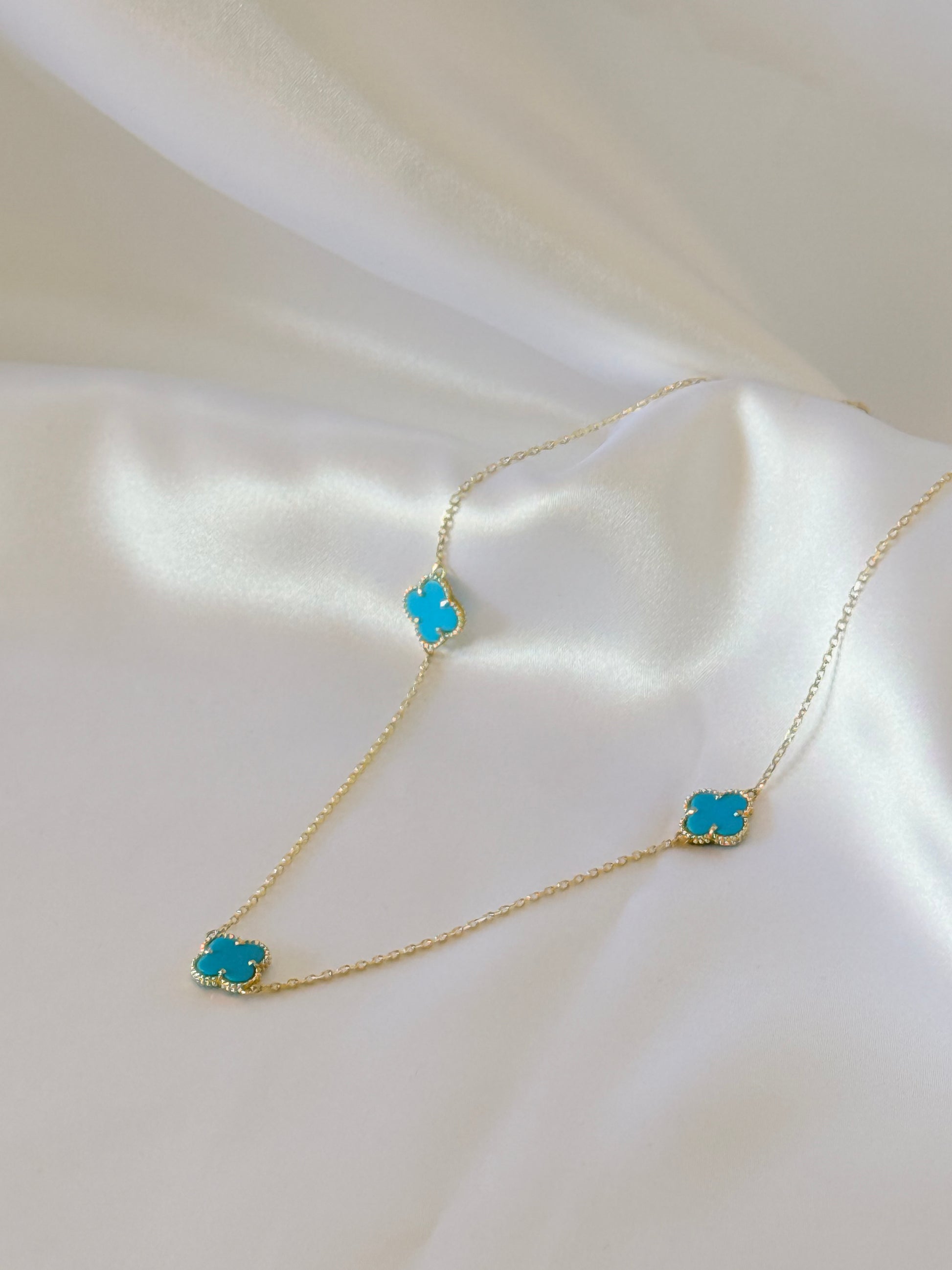 Special Turquoise Flower Necklace 14k