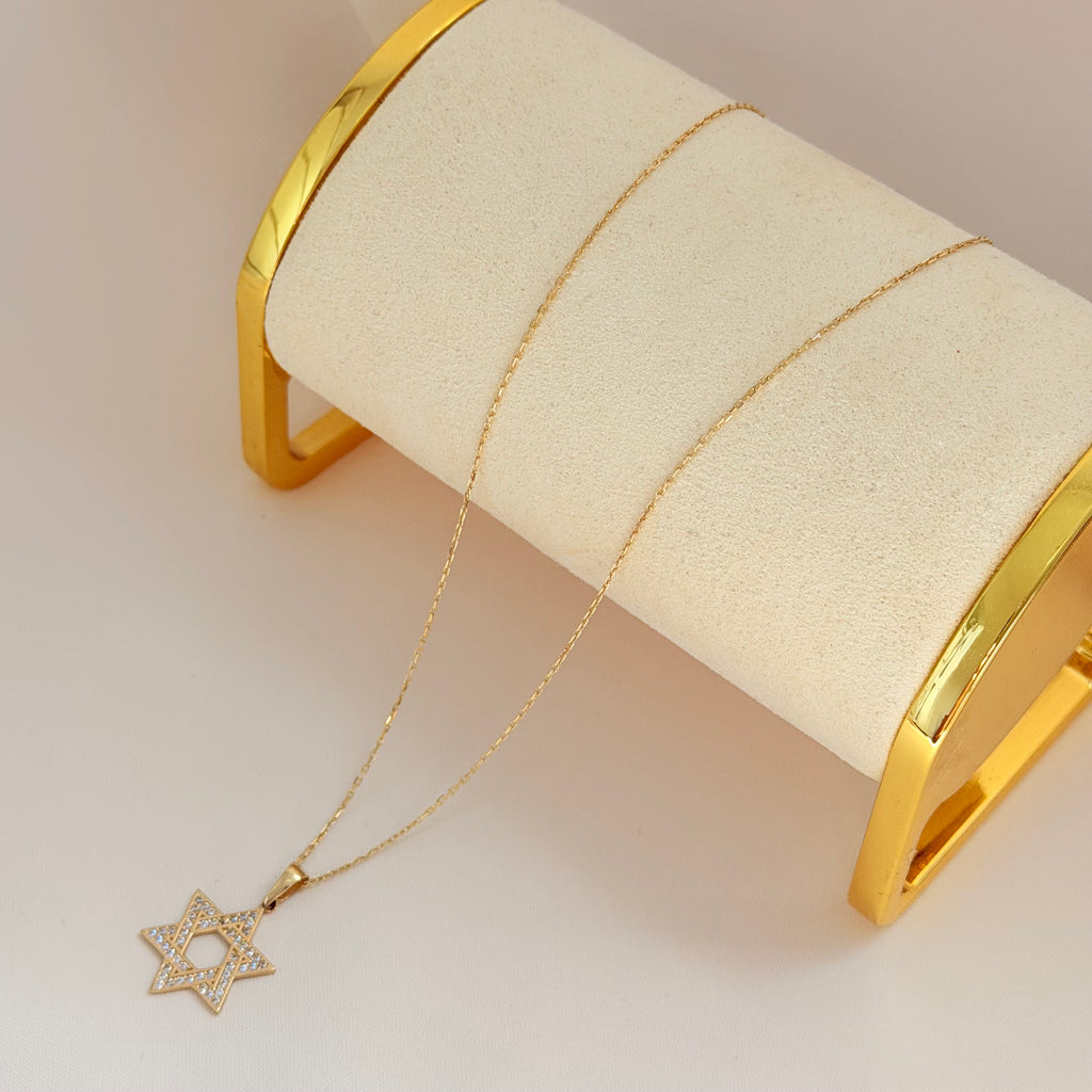 Estrella de david & Cadena 14k 40cm