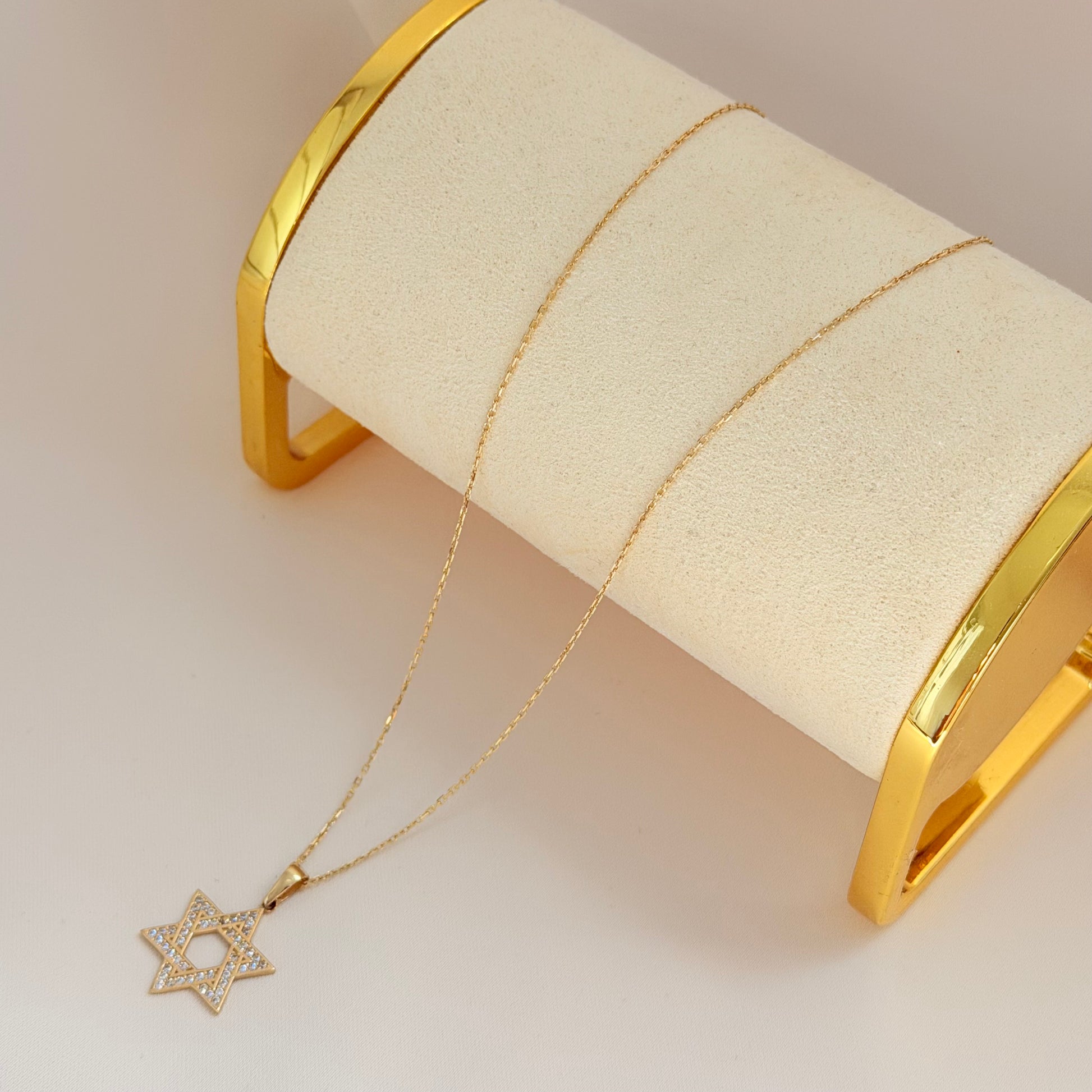 Estrella de david & Cadena 14k 40cm