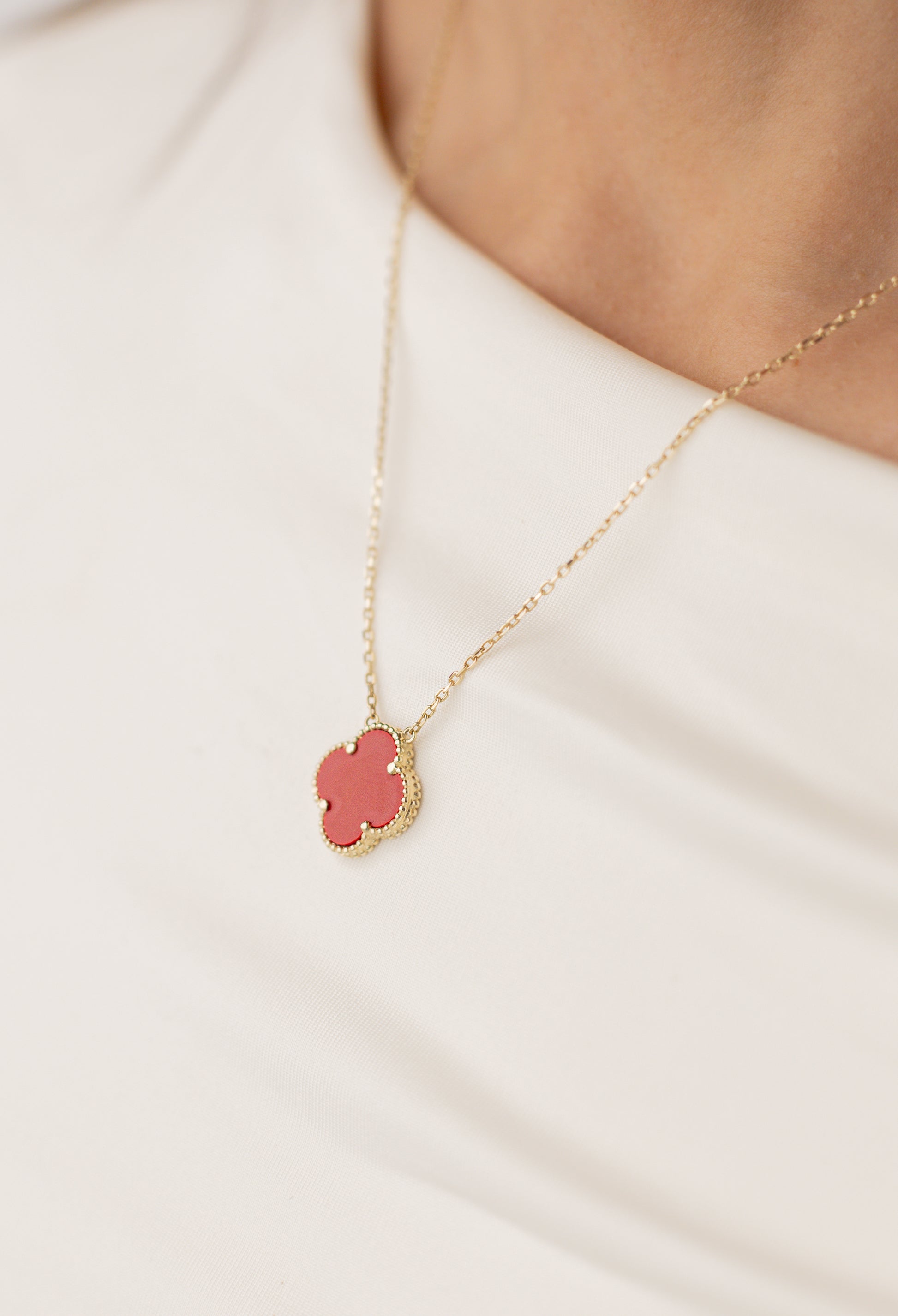 Necklace Flower Red 14K 49cm