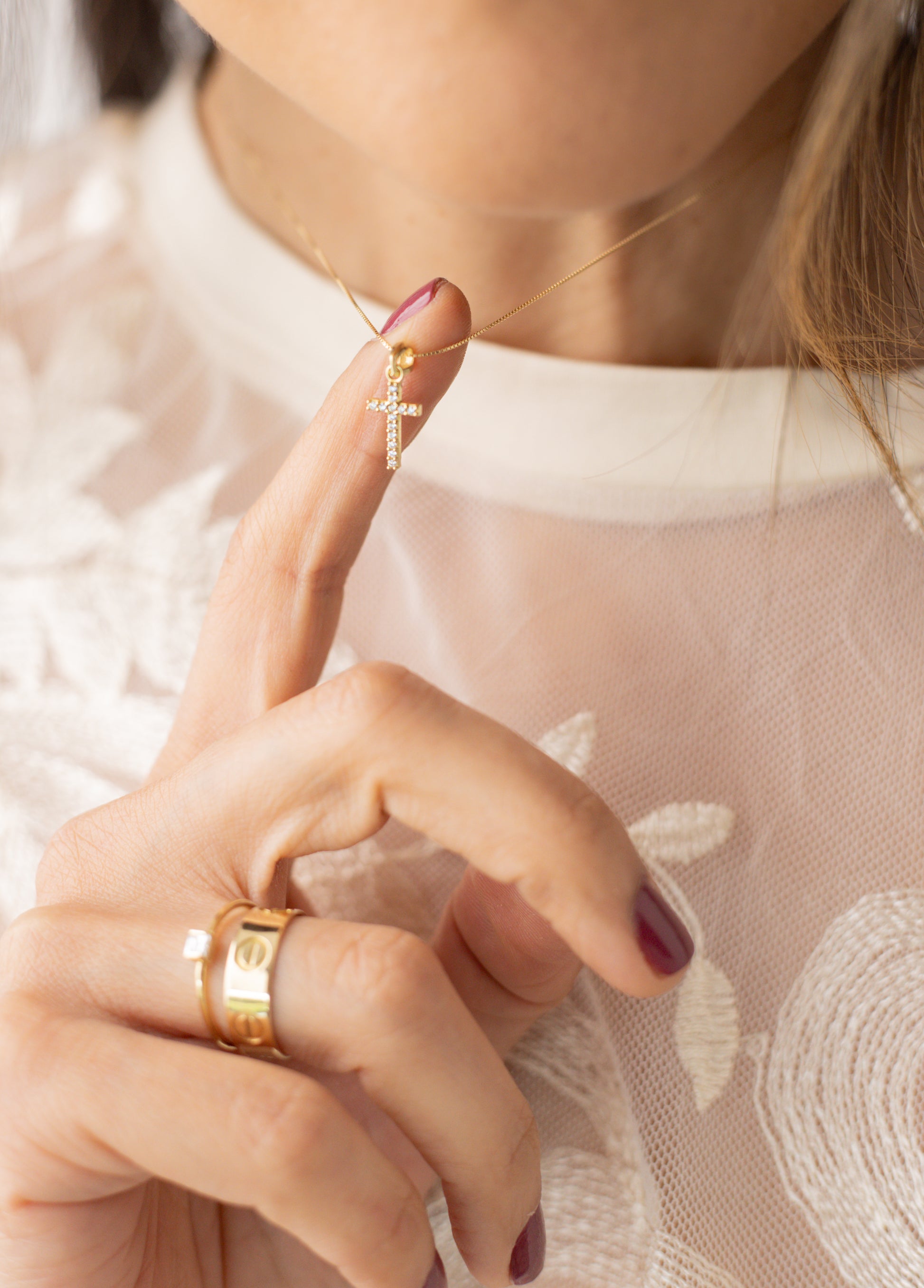 Necklace Cross Zirconia 18k 45cm Adjustable