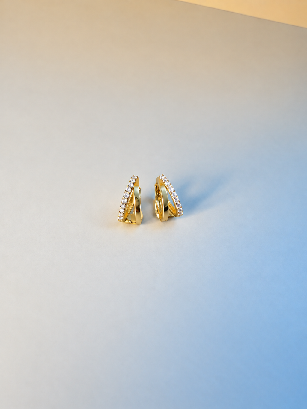 Argollas Dobles con zirconia 14k 1,3cm Diametro