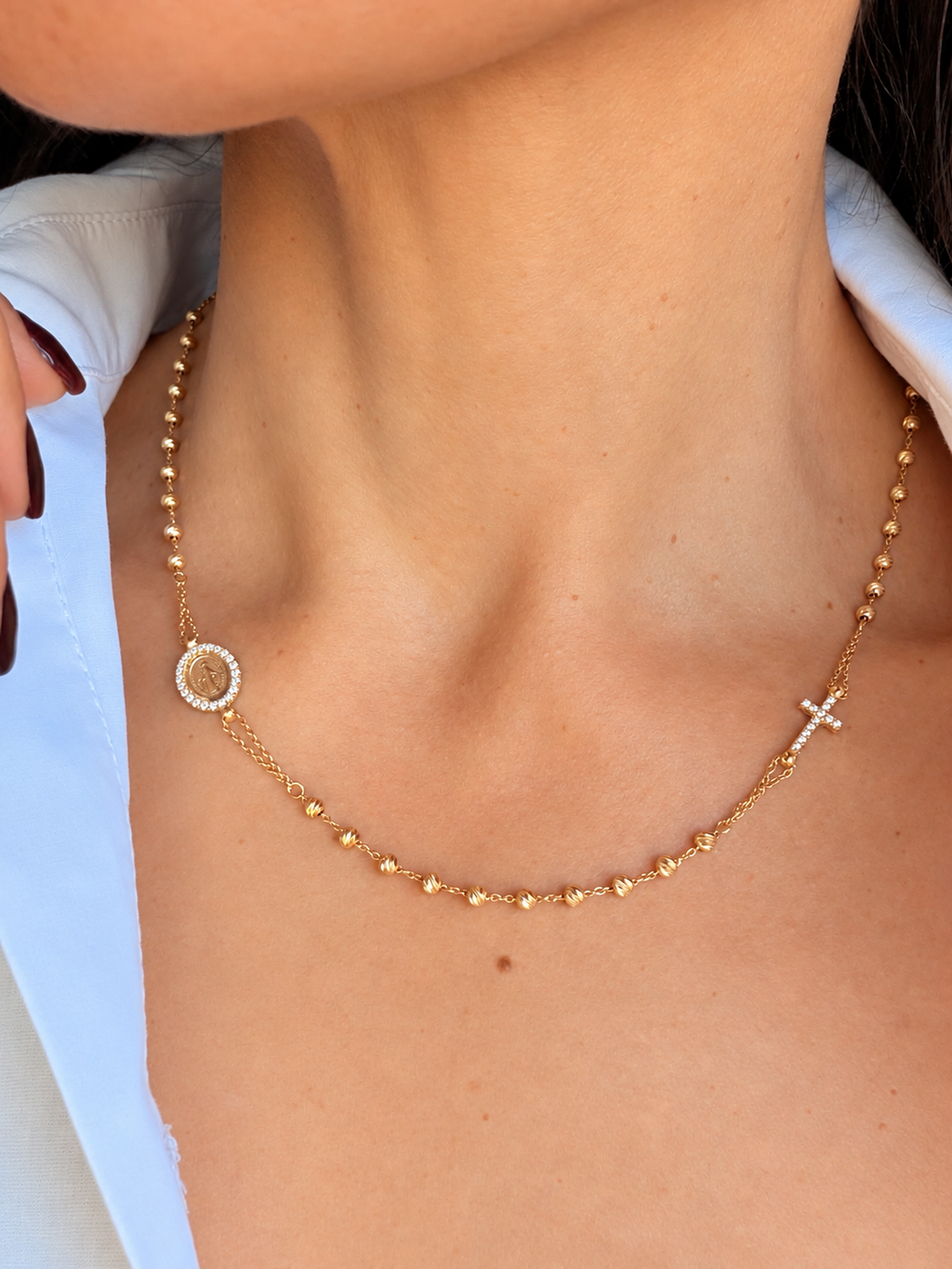 Decenario Balines Adiamantados & Cristo reversible 18k  45cm