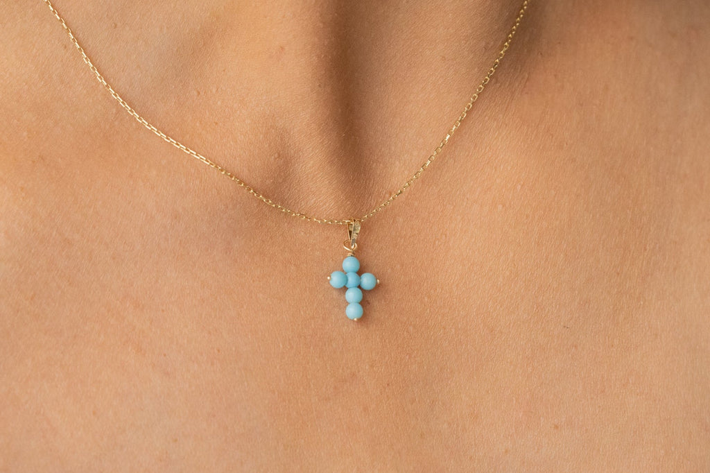 Dije Cristo turquesa 14k