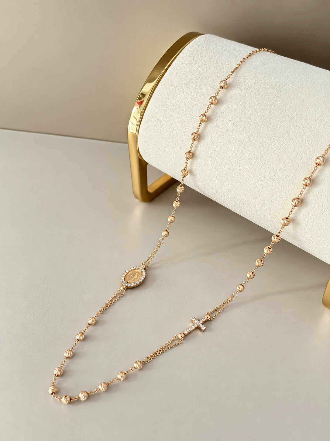Decenario Balines Adiamantados & Cristo reversible 18k  45cm