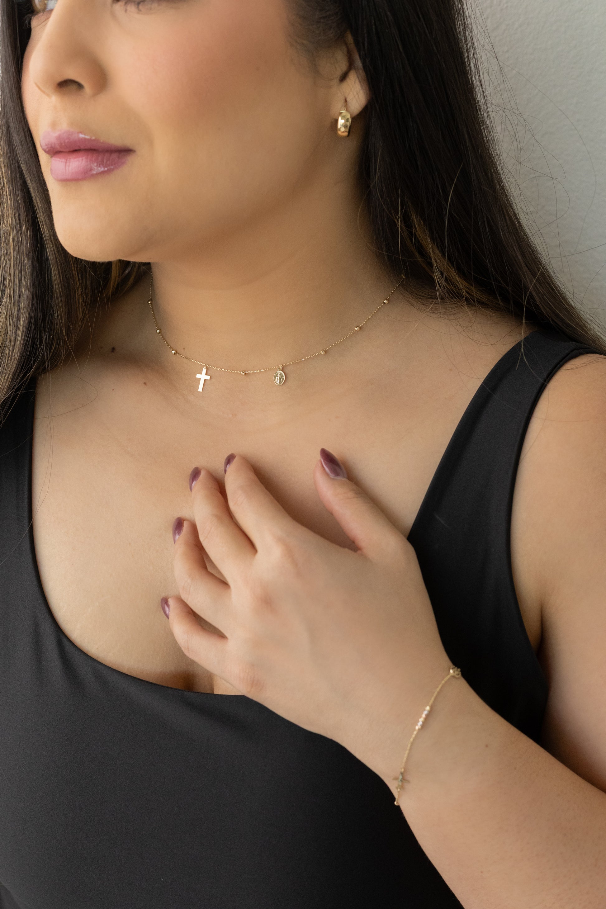 Cross & Virgin Necklace 14k 44cm