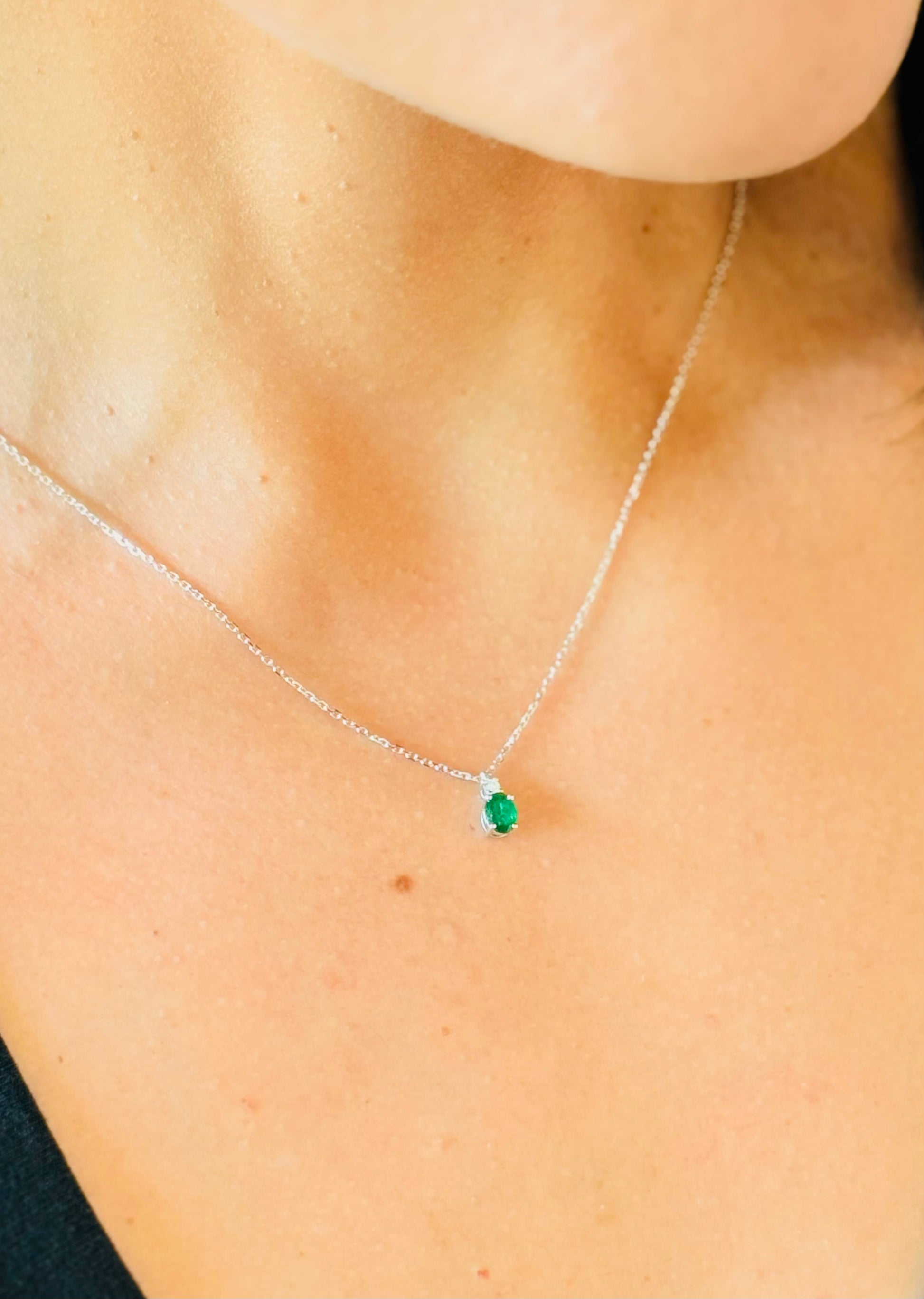 Cadena Esmeralda & Diamante Natural 14k