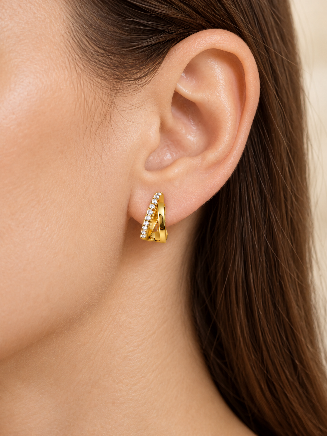 Argollas Dobles con zirconia 14k 1,3cm Diametro