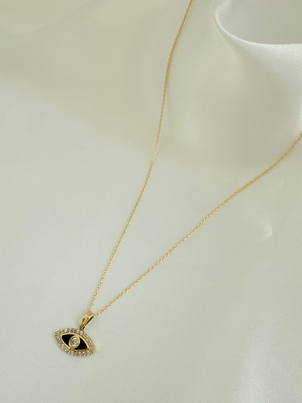 Dark blue Zirconia Turkish Eye Necklace 45cm Adjustable 14k