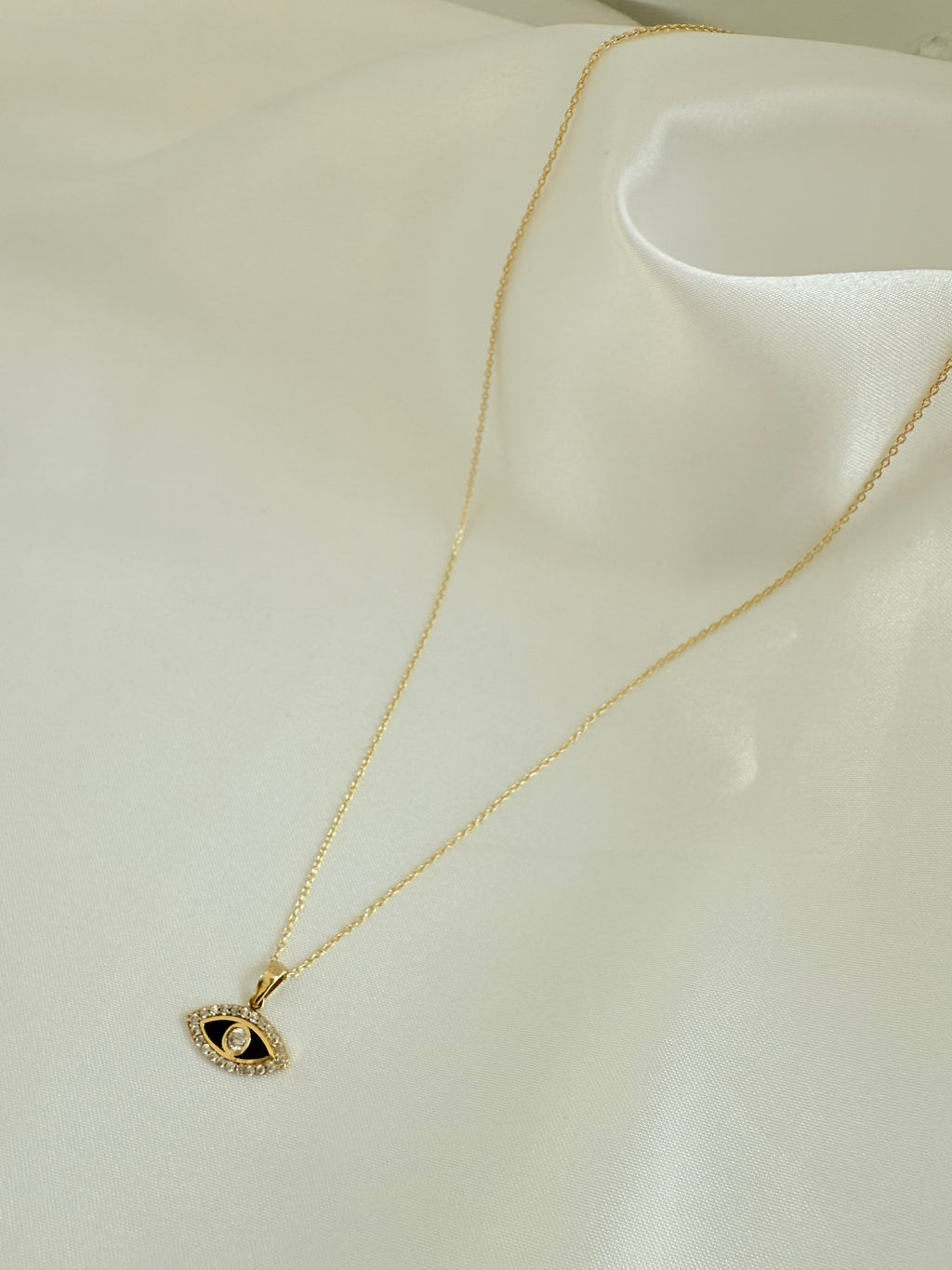 Dark blue Zirconia Turkish Eye Necklace 45cm Adjustable 14k