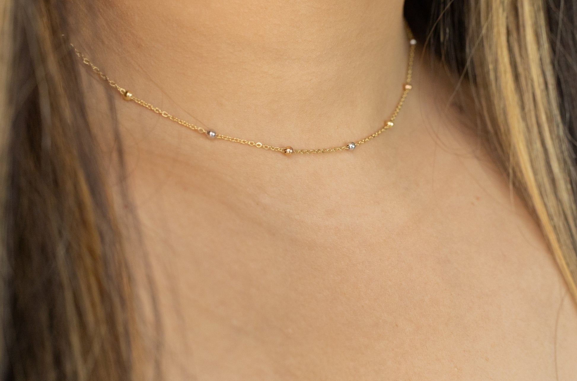 Tricolor Balines Gargantilla 14k 40cm