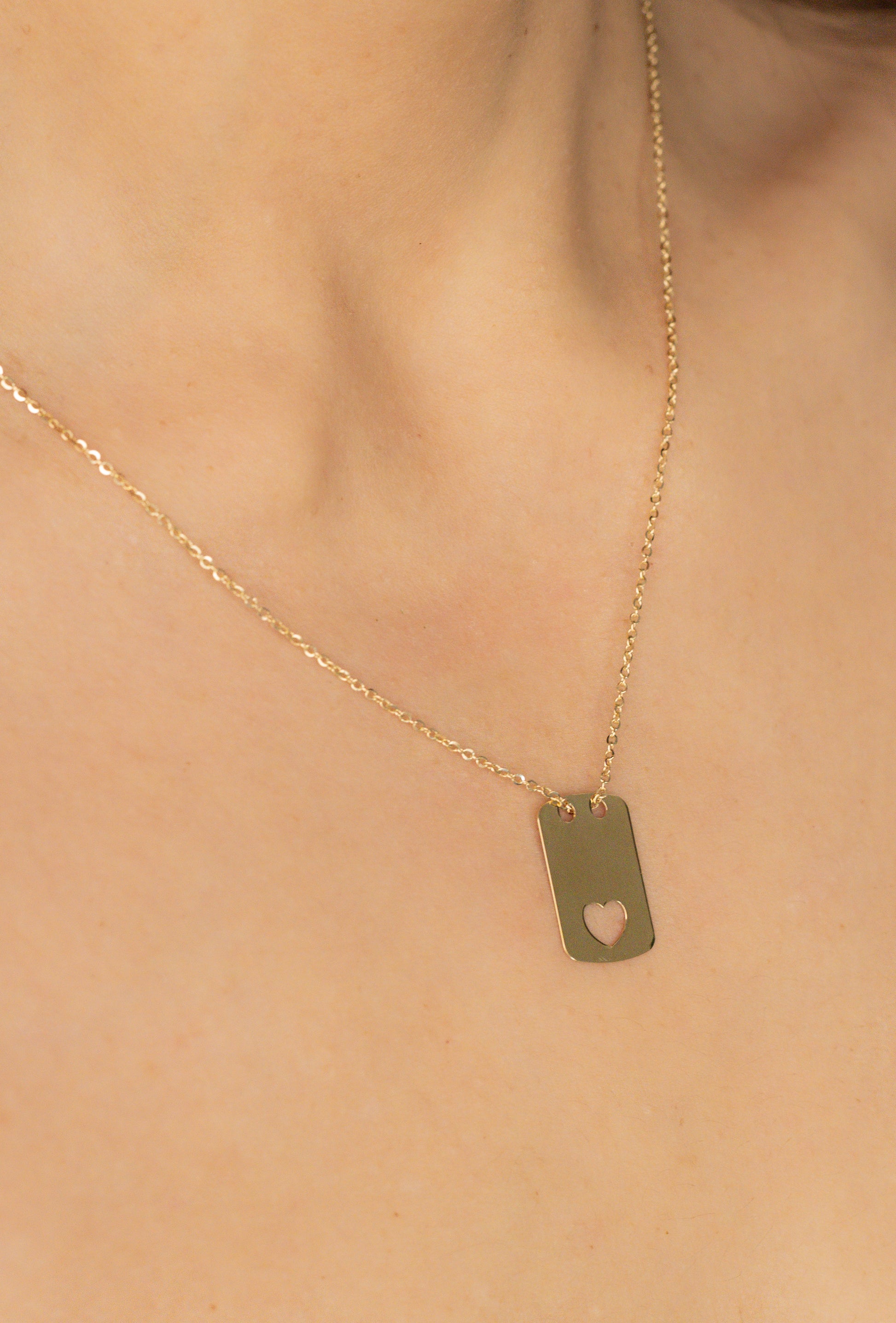 Heart Plate Necklace  14K