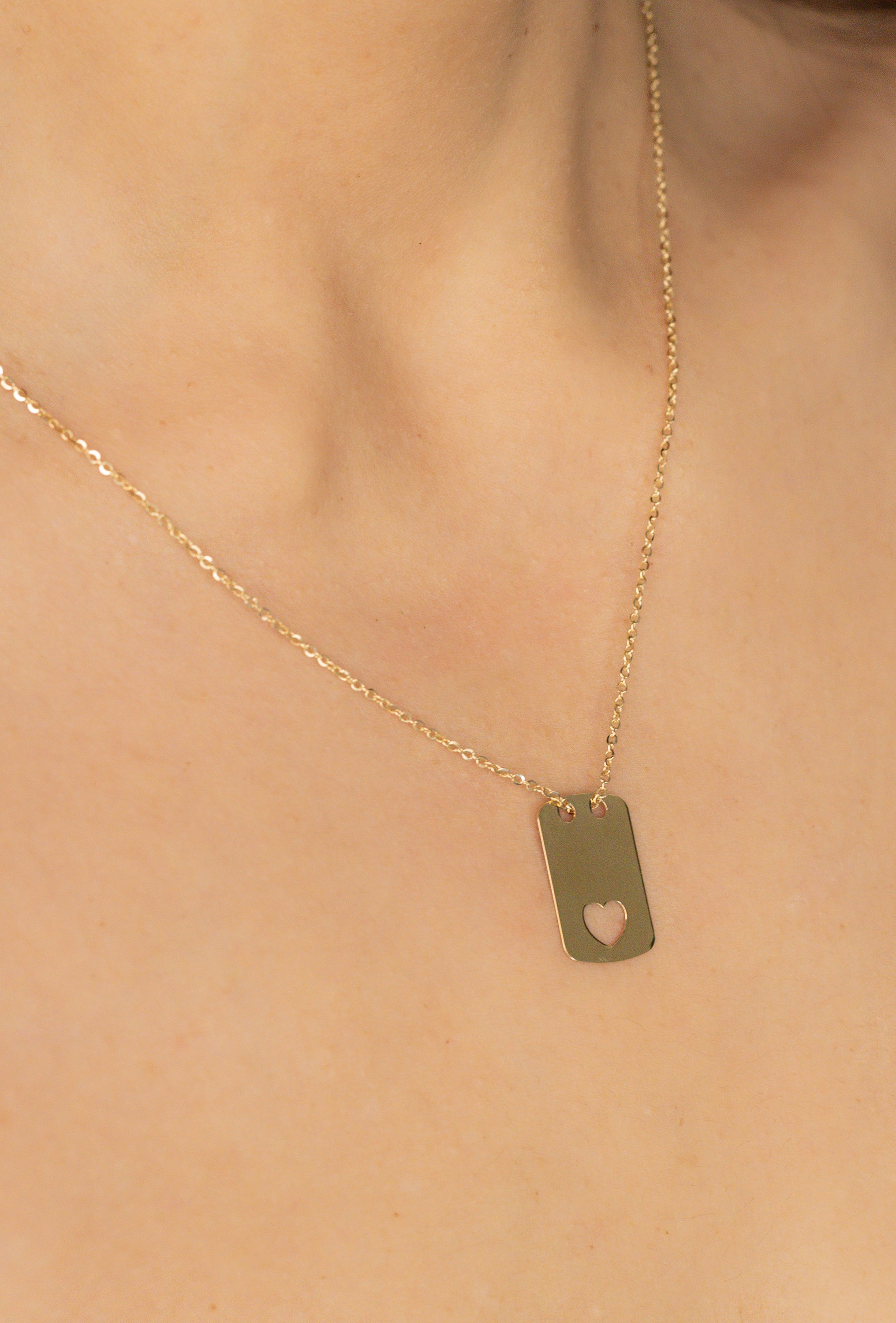Heart Plate Necklace  14K