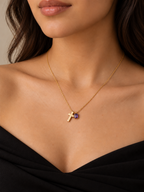 Cadena Cruz y Piedra 14k adjustable 45cm