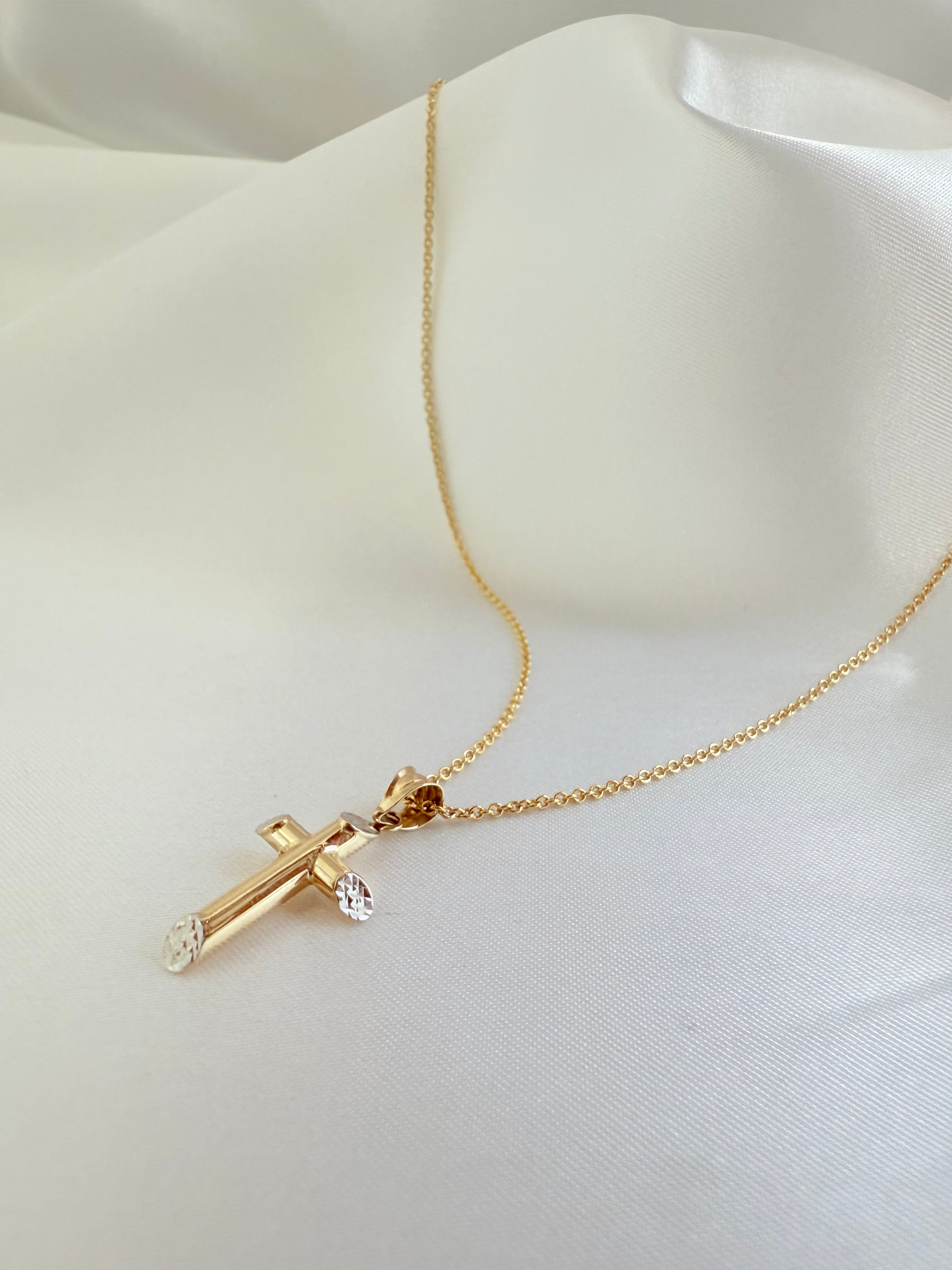 Necklace Adjustable & cross 44cm 14k