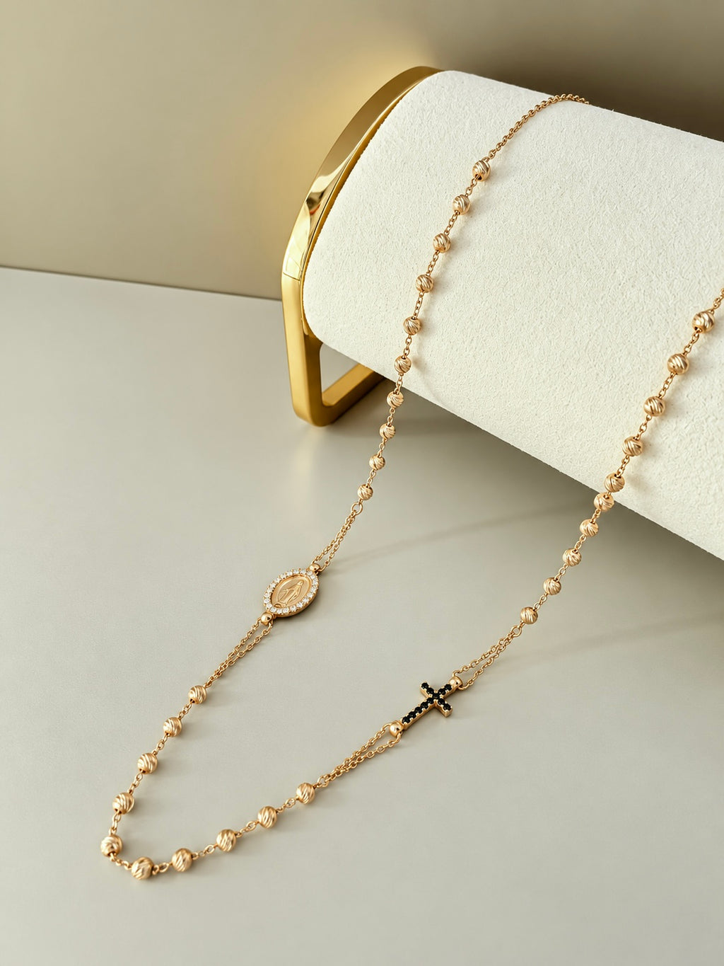 Decenario Balines Adiamantados & Cristo reversible 18k  45cm