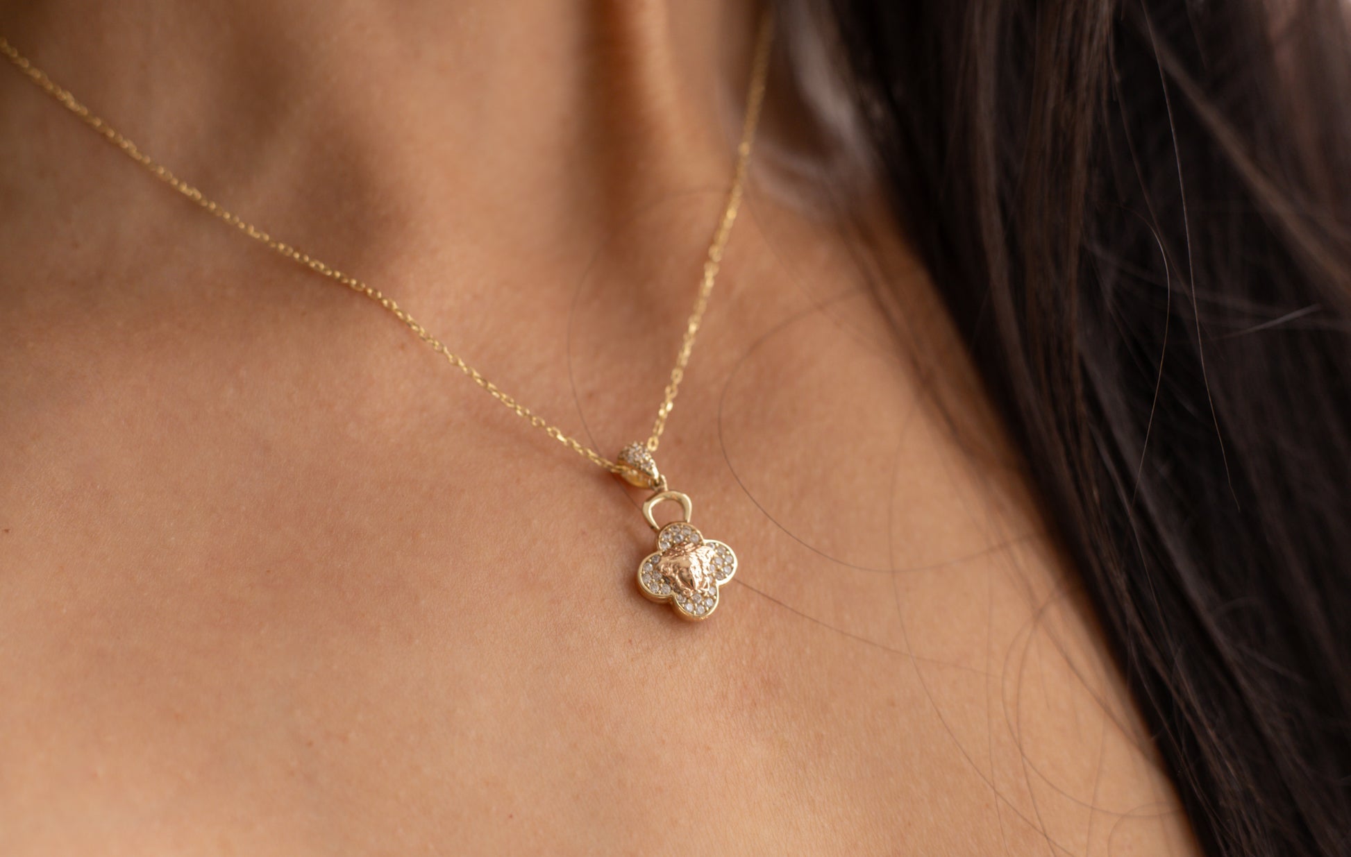 Zirconia Flower Necklace 40cm 14K