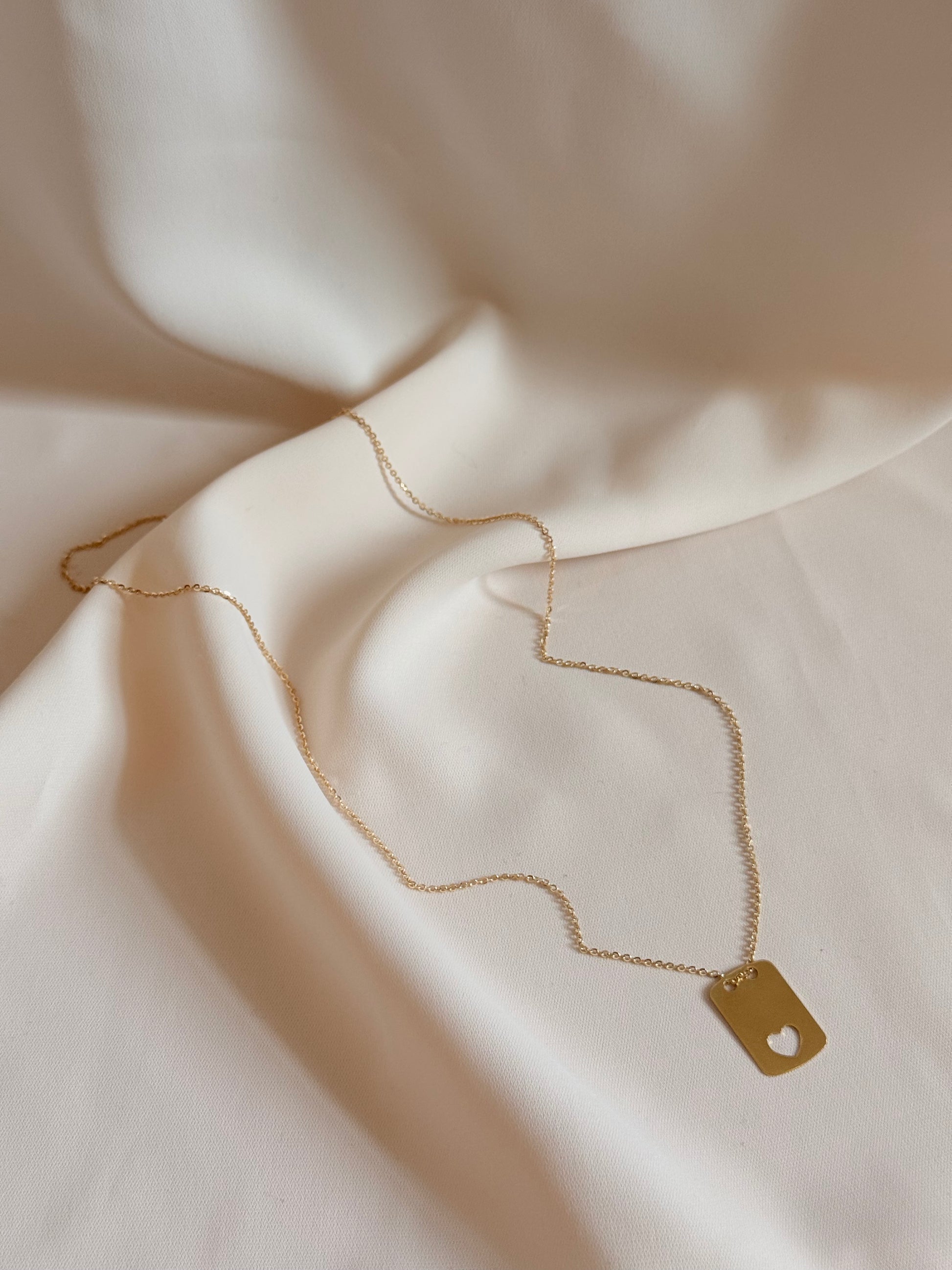 Heart Plate Necklace  14K