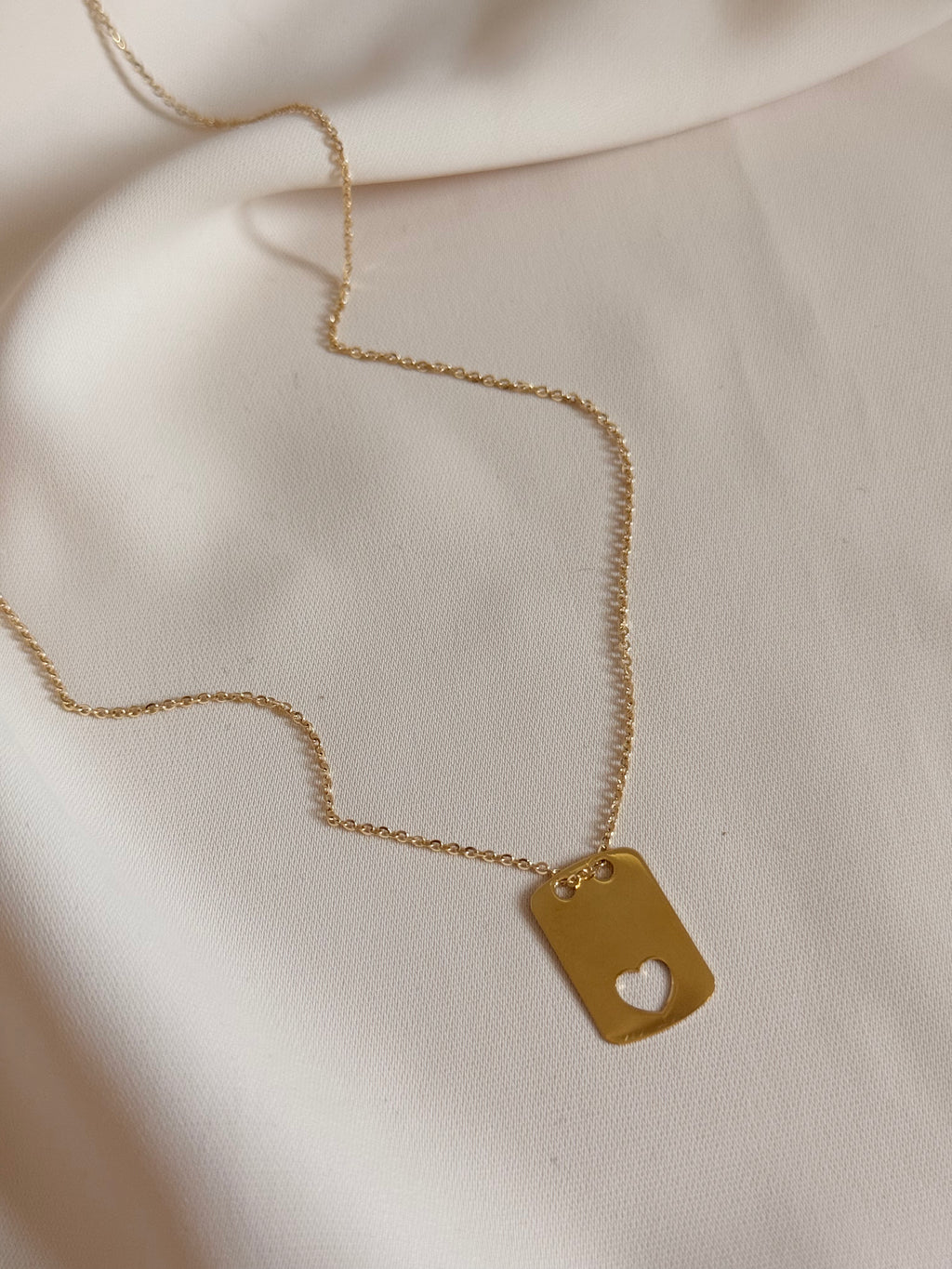 Heart Plate Necklace  14K