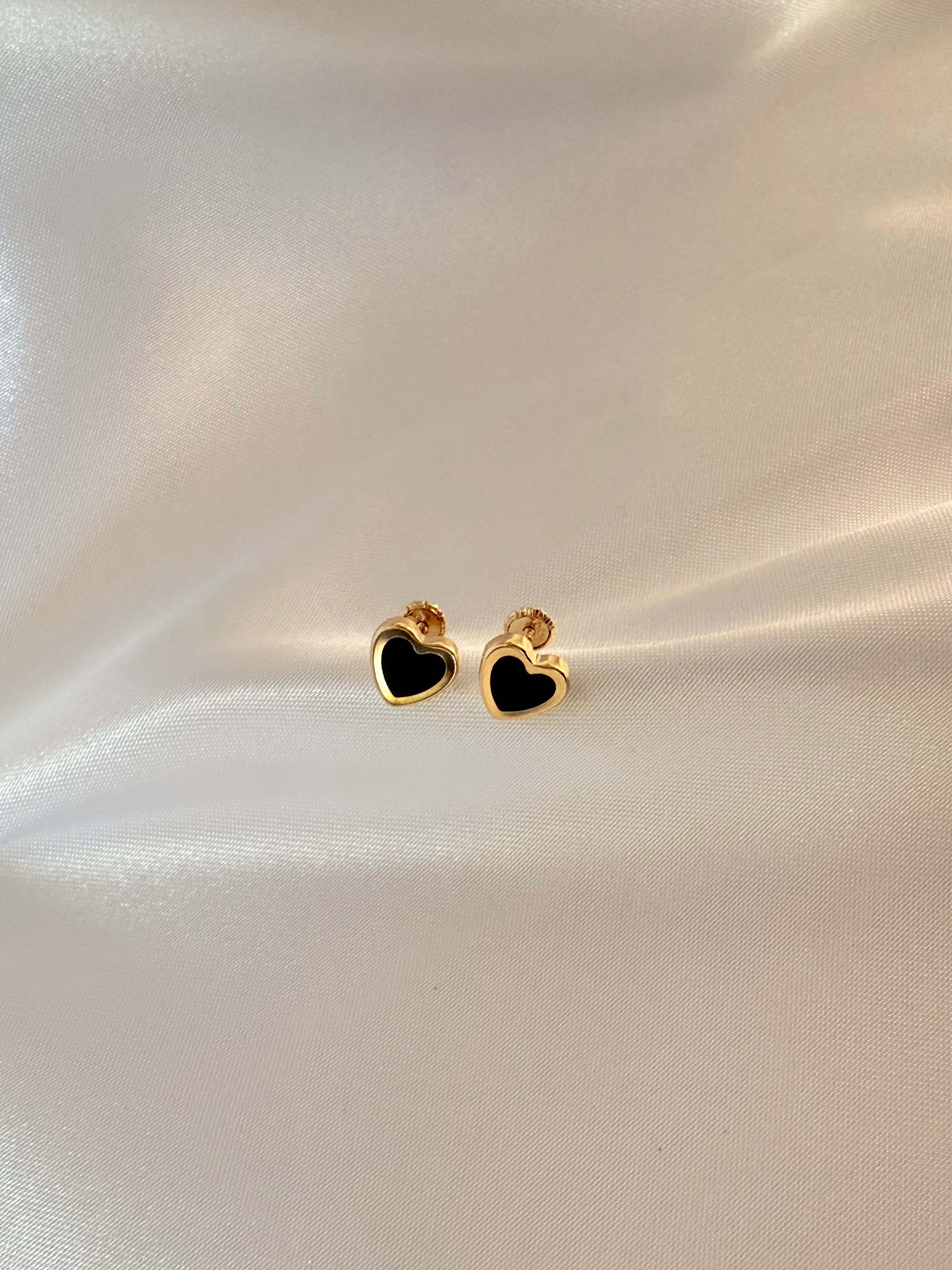 Enameled Heart blue Stud 14K