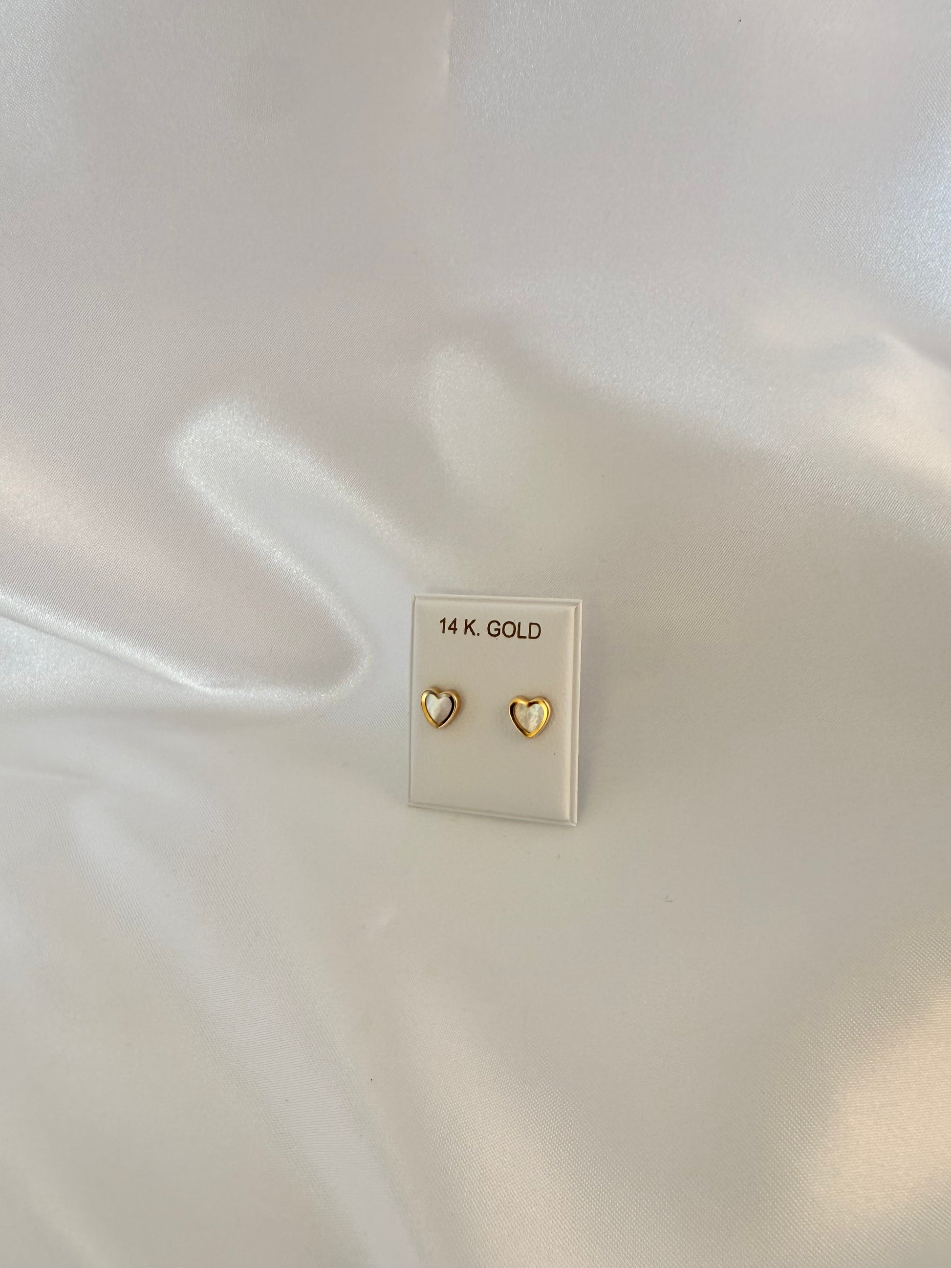 White Enameled Heart Stud 14K