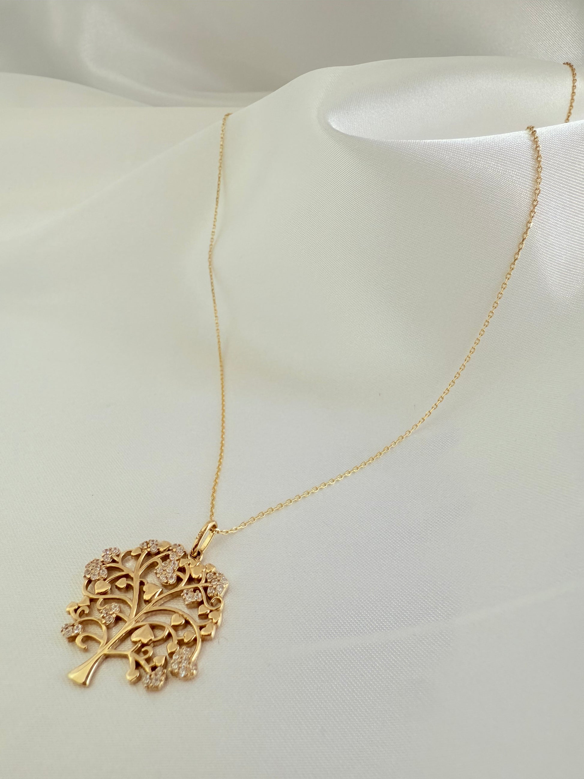 Life's Tree Necklace with Zirconia 45cm 14K