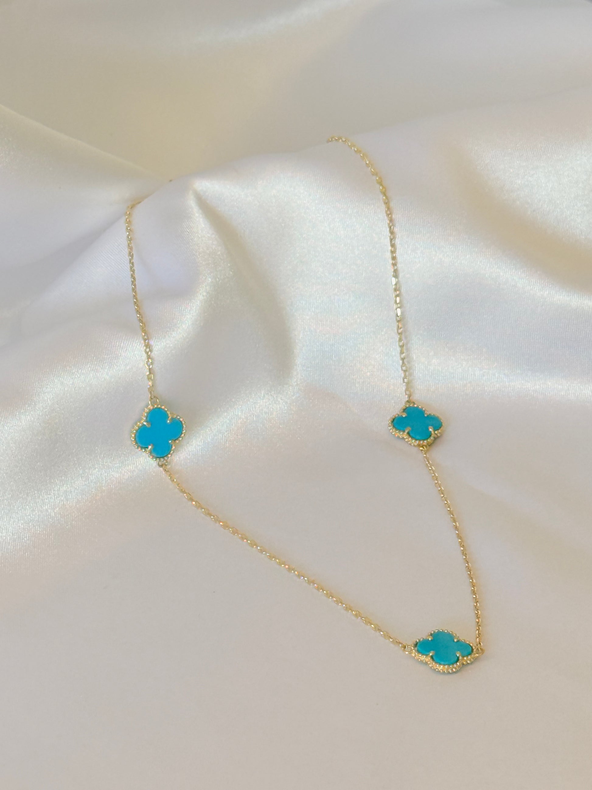 Special Turquoise Flower Necklace 14k