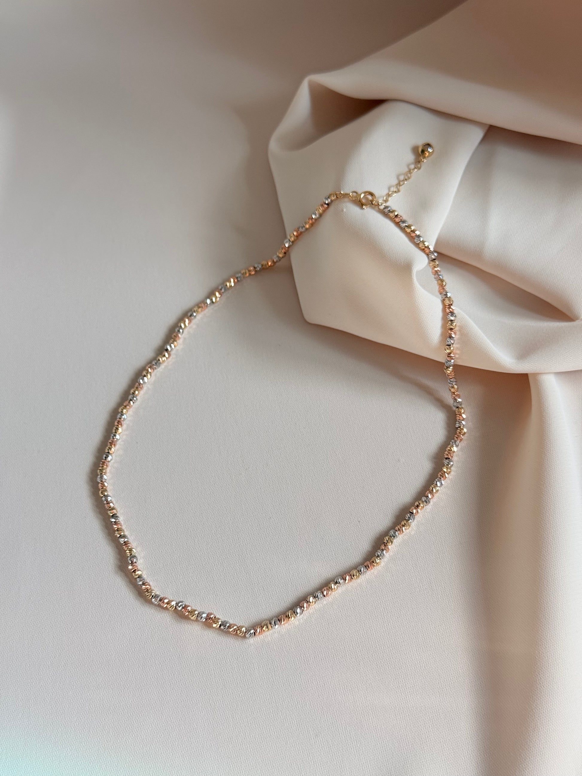 Tricolor Diamond effect Necklace 37cm 14K