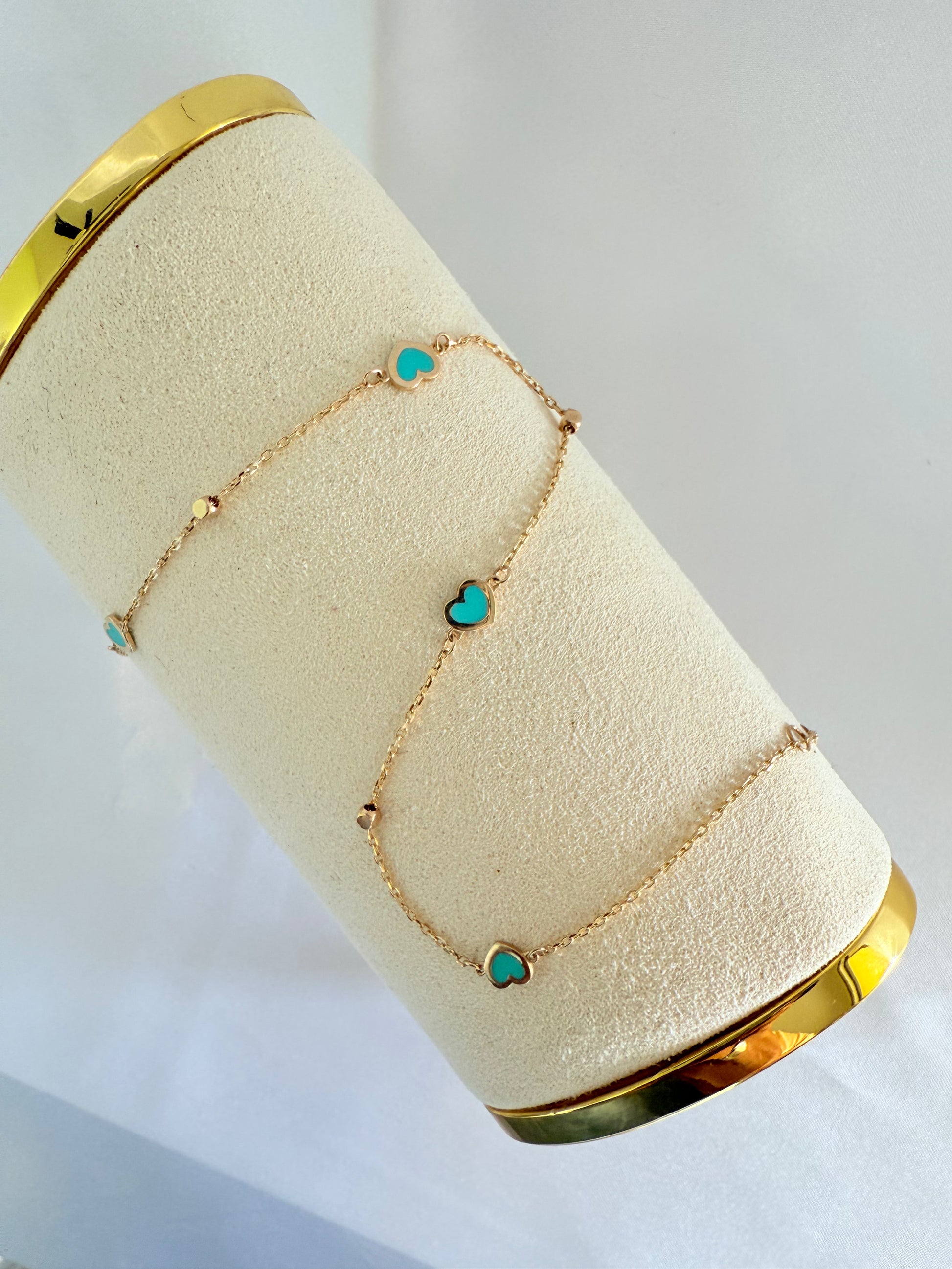 Turquoise mini heart Anklet 14k