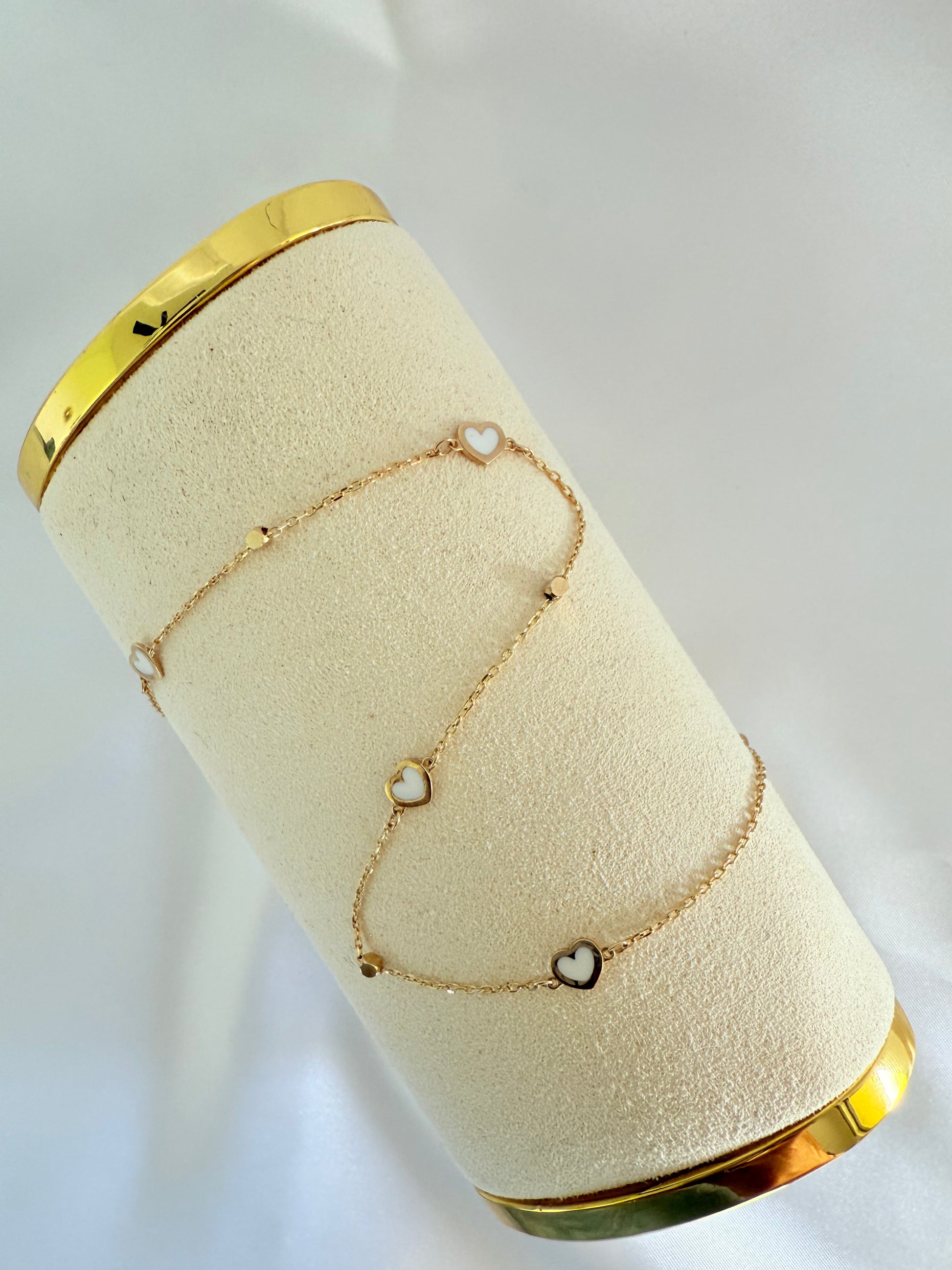 White mini heart Anklet 14k