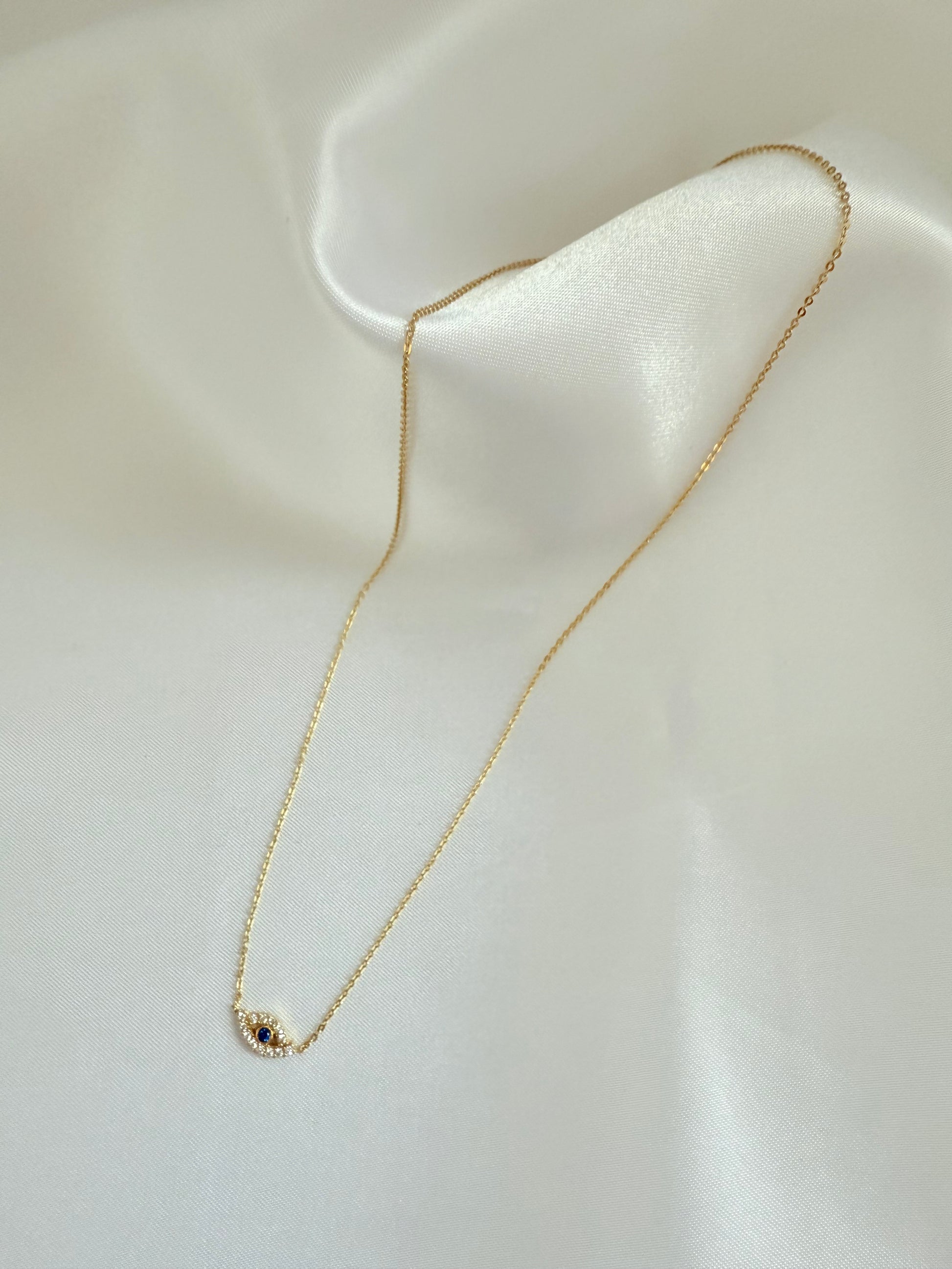 Zirconia Turkish Eye Necklace 45cm Adjustable 18k