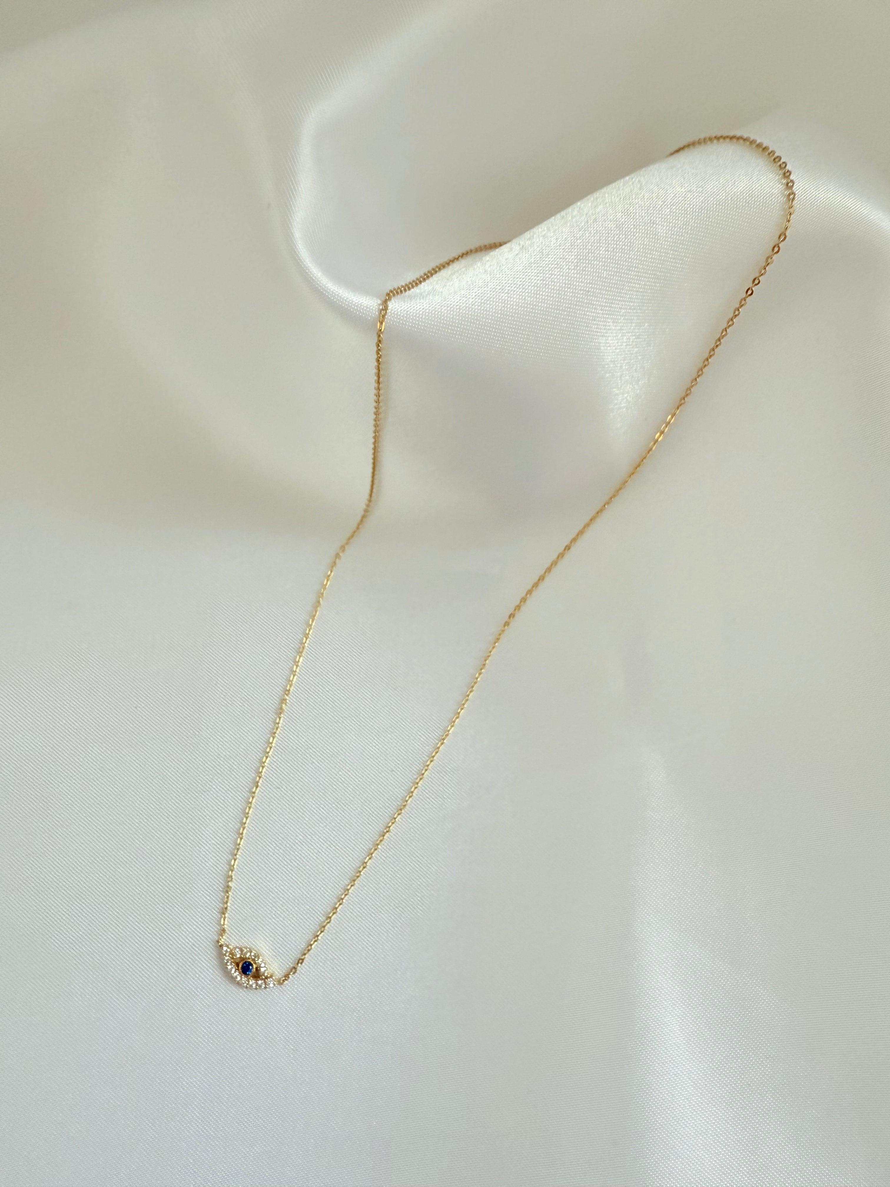 Zirconia Turkish Eye Necklace 45cm Adjustable 18k