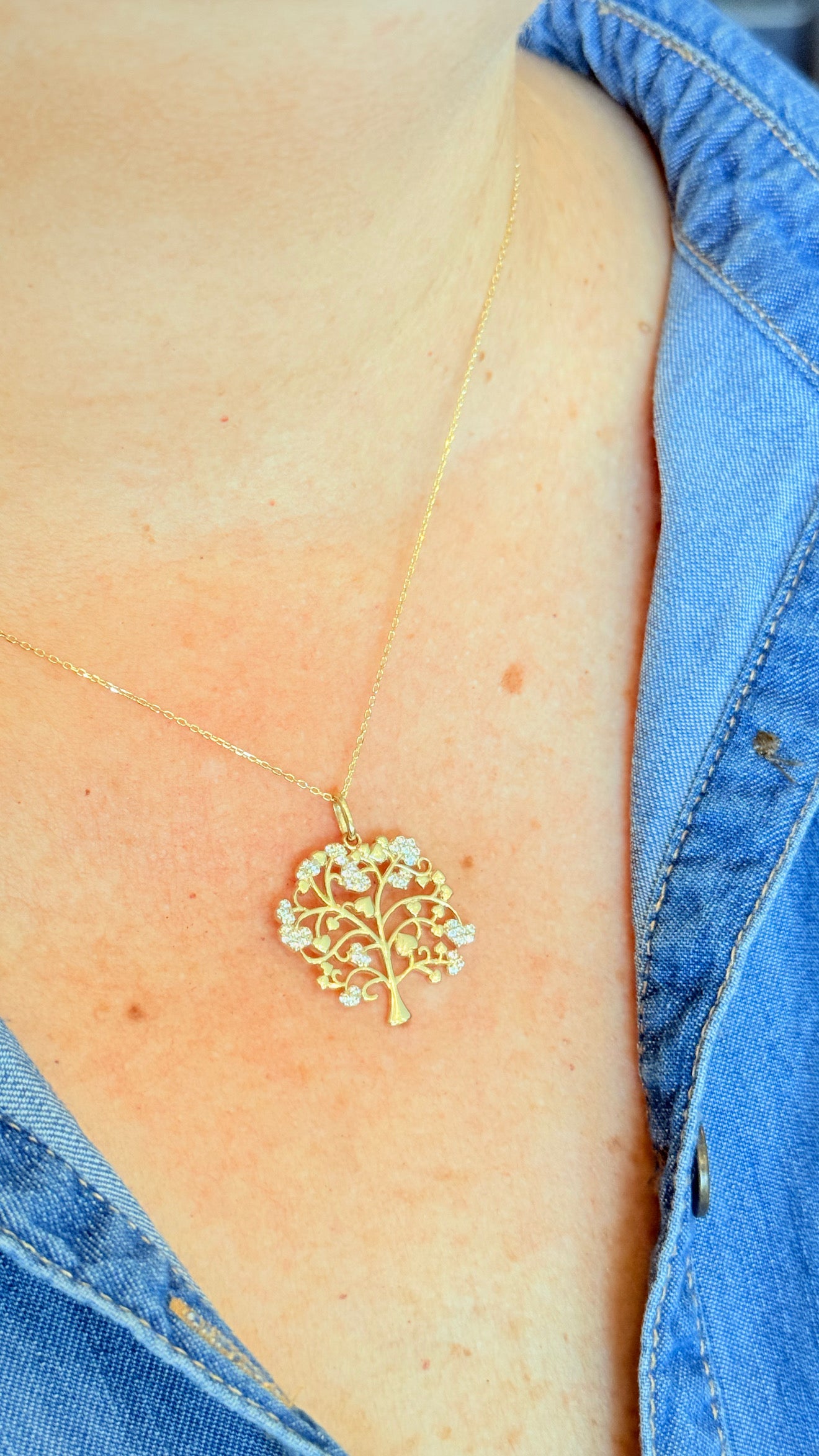 Life's Tree Necklace with Zirconia 45cm 14K